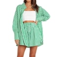 thumbnail image 1 of WAYUTE 2 Piece Sets for Women Spring Summer Temperament Lace Up Fashion Stripe Long Sleeve Shirt Shorts Split Set Casual Daily Wear, 1 of 7