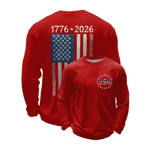 WAYUTE 250 Anniversary USA Shirt for Man National Flag Colors Long Sleeve Knit Comfortable Stretch Trendy Top 4th of July T-Shirts