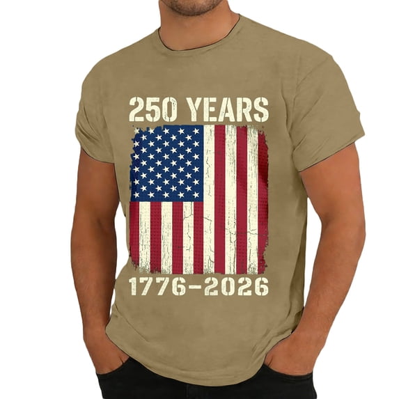 WAYUTE 250 Anniversary USA Shirt for Man National Flag Colors Patriotic Knit Graphic Casual Tee Festival Celebration Independence Day T Shirt
