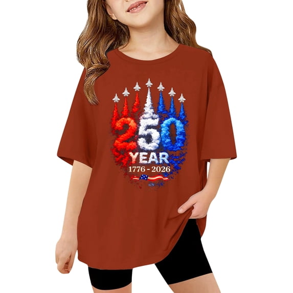 WAYUTE 4th of July Stylish Graphic Tee Top for Girls Patriotic Cozy Shirts for Kids Youth Lightweight Casual Outdoor
