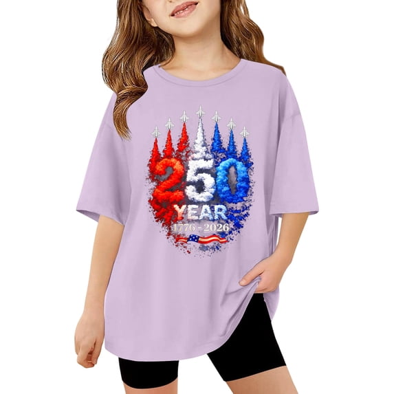 WAYUTE 4th of July Stylish Graphic Tee Top for Girls Patriotic Cozy Shirts for Kids Youth Loose Cute Casual Outdoor