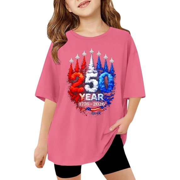WAYUTE 4th of July Stylish Graphic Tee Top for Girls Patriotic Cozy Shirts for Kids Youth Versatile Casual Outdoor