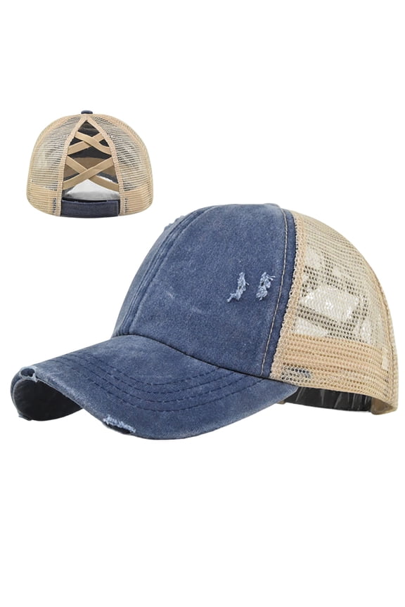 Adult Embroidery Distressed Baseball Cap Solid Color Mesh Quick Drying Comfort Vintage Washed Hat Casual Summer