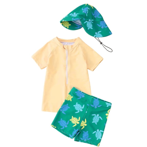 WAYUTE Baby Boy Swimsuit 3 Piece Set with Hat for Baby Toddler Boys Girls Outfit Striped Print Swim Trunks Summer Beach Pool