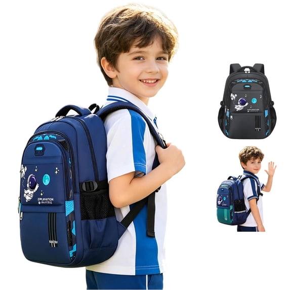 WAYUTE Backpack for Kids Back to School Lightweight Large Capacity Backpack for Boys with Cartoon Space Print Commuting Bookbag Casual School Activities