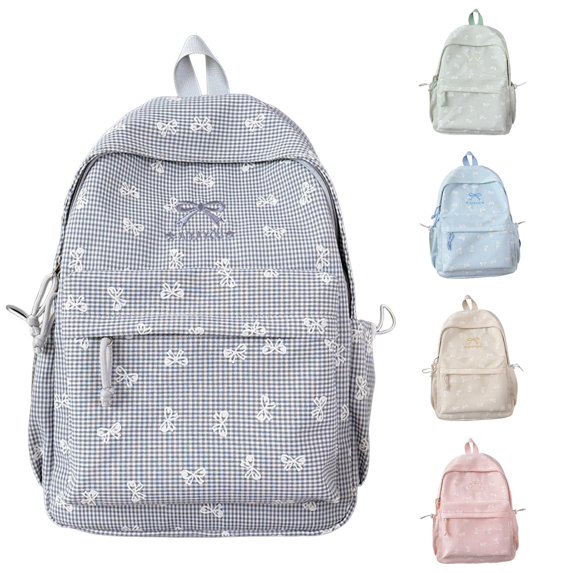 WAYUTE Backpack for Kids Cute Bow Knot Print Zip Up Design Large Capacity Backpack for Middle School Students Lightweight Soft Bookbag Casual School Activities