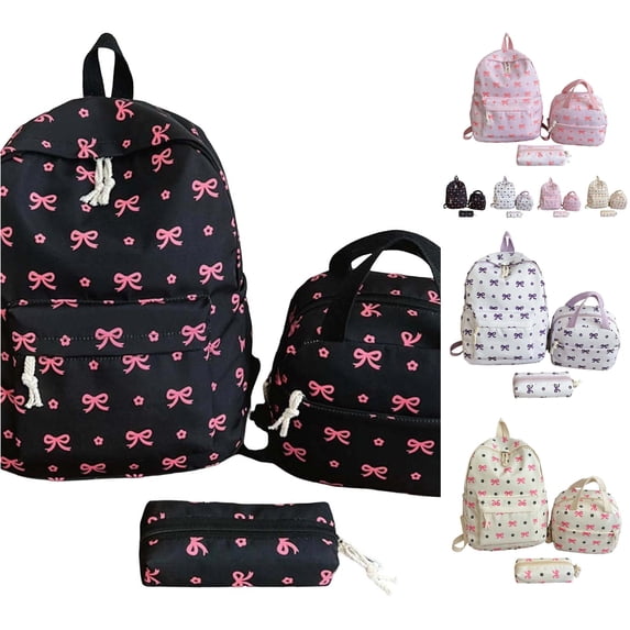 WAYUTE Backpack for Kids Lightweight Floral Bow 3 Pcs Backpack Set for Spacious Everyday Use with Comfortable Straps for Commuting Bookbag Casual Outdoor Travel