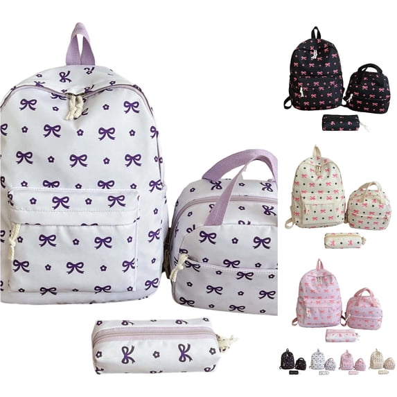 WAYUTE Backpack for Kids Lightweight Floral Bow 3 Pcs Backpack Set for Spacious Everyday Use with Comfortable Straps for Commuting Bookbag Casual Outdoor Travel