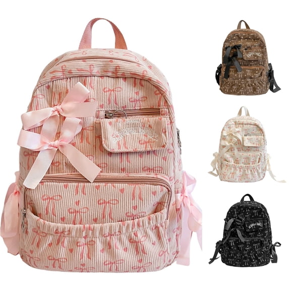 WAYUTE Backpack for Kids Versatile Bow Knot Print Zip Up Back to School Backpack Lightweight Daypack for Students Daily Use Bookbag Casual Outdoor Travel