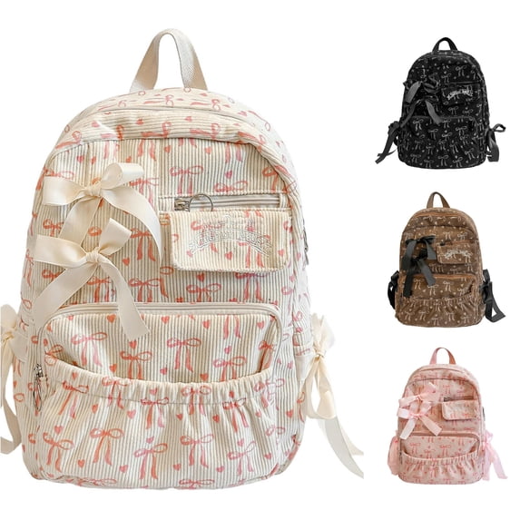 WAYUTE Backpack for Kids Versatile Bow Knot Print Zip Up Back to School Backpack Lightweight Daypack for Students Daily Use Bookbag Casual Outdoor Travel
