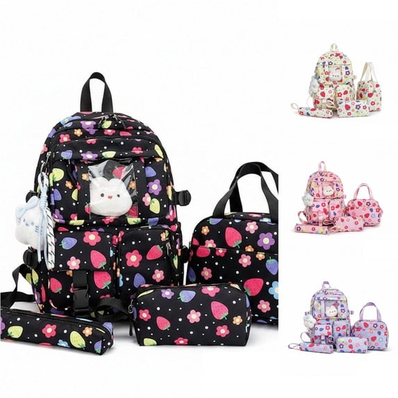 WAYUTE Backpack for Kids Cartoon Print Back to School 4 Pcs Backpack Set with Large Capacity Lightweight Cute Daily Use Bookbag Casual Outdoor Travel