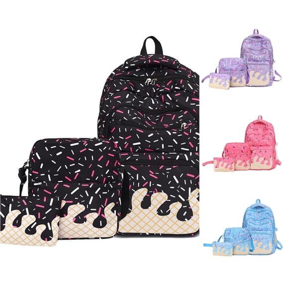 WAYUTE Backpack for Kids Ice Cream 3 Pcs Backpack Set for Preschool Daily Use Lightweight Compartment Daypack Stylish Bookbag Casual Outdoor Travel