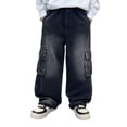 thumbnail image 1 of WAYUTE Boys Baggy Jeans Wide Leg Elastic Waist and Multiple Pockets Cargo Trousers Denim Pants for Child and Kids Fashoin Outdoor Streetwear, 1 of 7