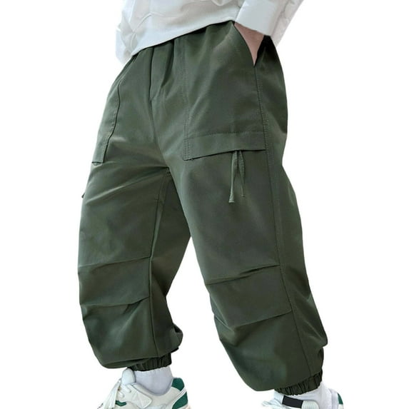 WAYUTE Boys Cargo Pants with Multiple Pockets Casual Joggers for Kids Comfort Outdoor Play and School Wear Durable Twill for Daily Wear