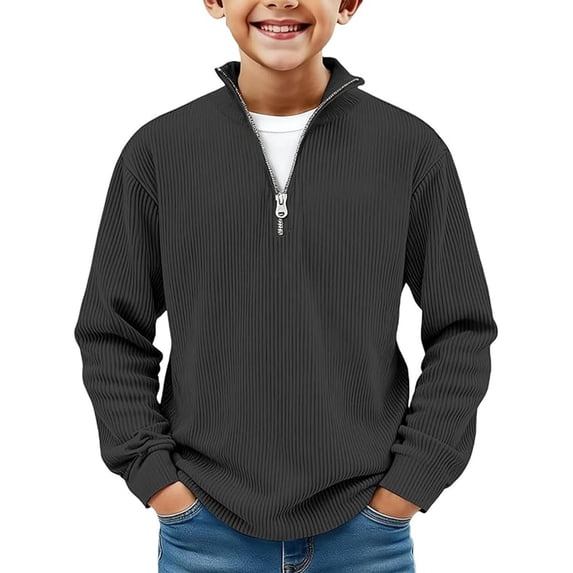 WAYUTE Boys Long Sleeve Corduroy Shirts Zip Pullover Sweater Collared Tops Ribbed Sweatshirts Versatile Casual School