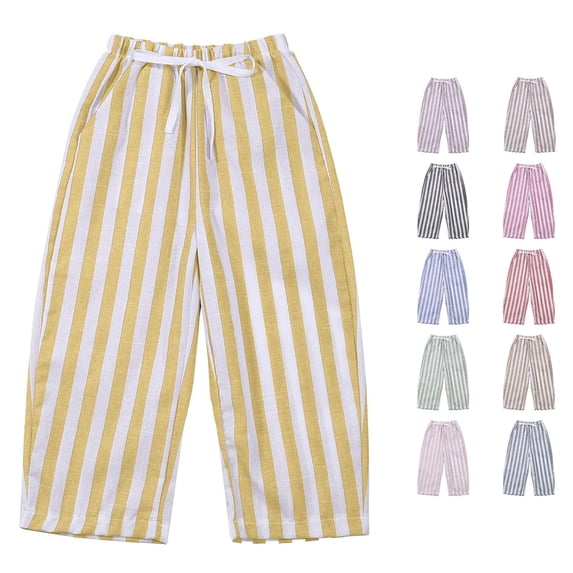 WAYUTE Boys Pants Kids Baby Toddler Striped Printed Elasitc Waisted Loose Drawstring Breathable Proof Pants with Pockets Outdoor Casual,Yellow