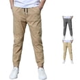 thumbnail image 1 of WAYUTE Boys Pants Summer Slim Fit Solid Color Linen Pants with Pockets and Drawstring Lightweight Trousers for Kids Youth Outdoor Casual,4-5 Y,Yellow, 1 of 6