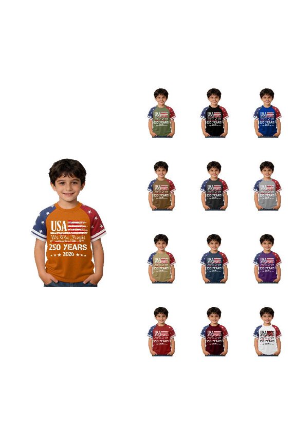 Boys Shirts 250th Anniversary USA Shirt Short Sleeve Crewneck Us National Flag Graphic Tee for 4th of July Casual Summer