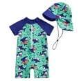 thumbnail image 1 of WAYUTE Boys Short Sleeve Front Zipper Rash Guard Bathing Suit and Sun Cap UPF 50+ Swimsuits for Toddler Baby Water Activities, 1 of 7