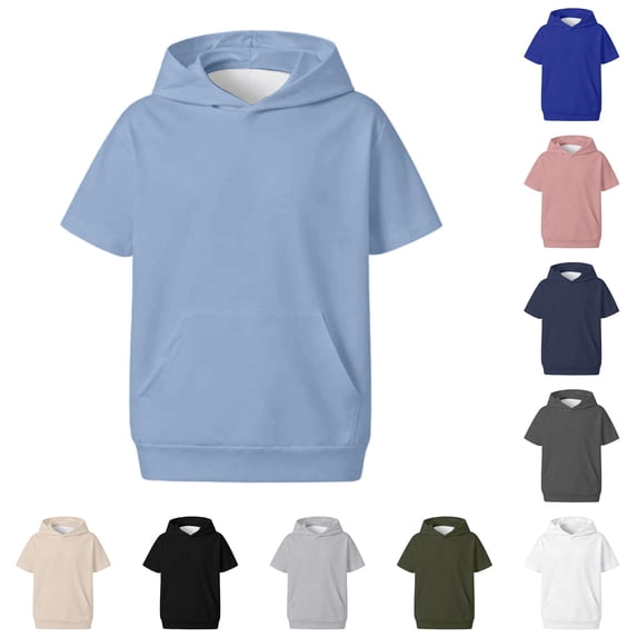 WAYUTE Boys Short Sleeve Hoodies Knit Textured Solid Color Thermal Warm Hooded Sweatshirt for Youth Fall School Outdoor