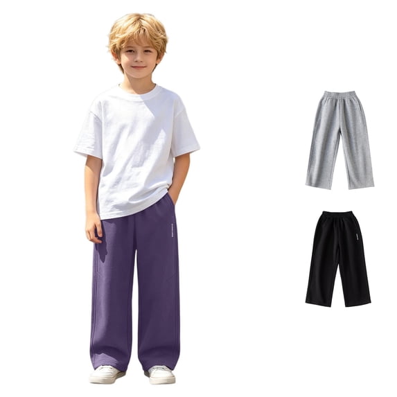 WAYUTE Boys Sweatpants Elastic Waisted Straight Leg Knit Solid Color Trousers Running Workout Pants with Pockets for Youth Casual Outdoor,10-11 Y,Purple