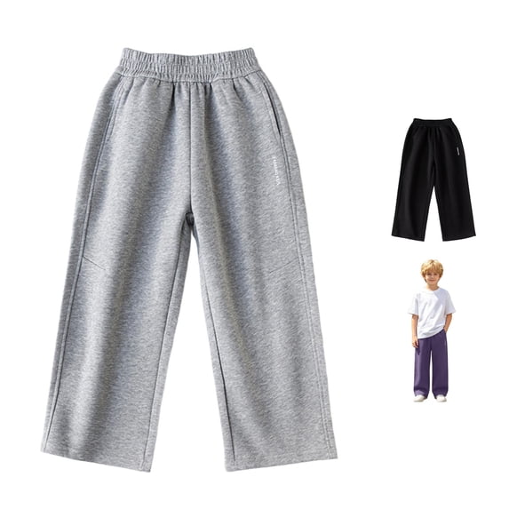 WAYUTE Boys Sweatpants Elastic Waisted Straight Leg Knit Solid Color Trousers Running Workout Pants with Pockets for Youth Casual Outdoor,5-6 Y,Light Gray