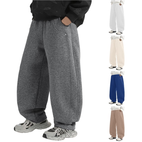 WAYUTE Boys Sweatpants Solid Color Elastic Waisted Joggers Cotton Loose Comfort Athletic Workout Pants for Kids Child Casual Outdoor,4-5 Y,Grey