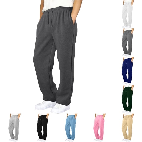 WAYUTE Boys Sweatpants Straight Leg Open Bottom Pants Elastic Waisted Athletic Solid Color Joggers Sweat Pants with Pockets Casual Outdoor,9-10 Y,Dark Gray