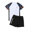 thumbnail image 1 of WAYUTE Boys Swim Set Adjustable Split Color Block Comfort Stretchy Rash Guard and Swim Trunks for Kids Summer Beach Pool, 1 of 7