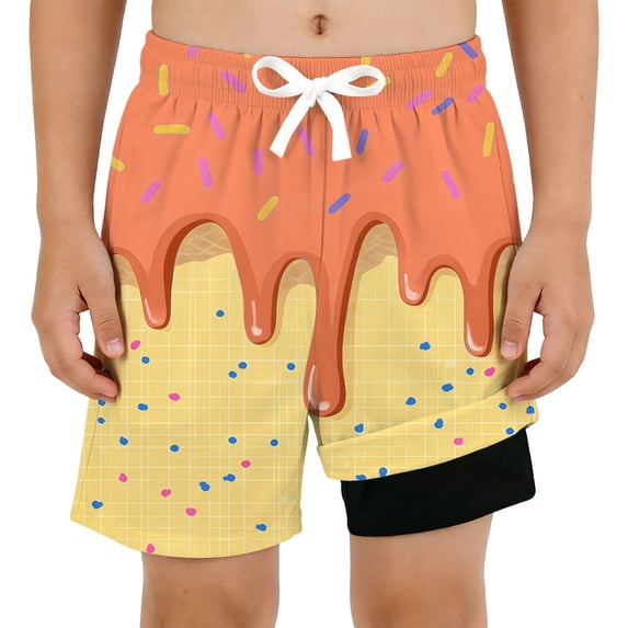WAYUTE Boys Swim Trunks with Compression Liner Drawstring Waist Soft Swimwear Bottoms for Kids Youth Comfortable Bathing Suit Summer Water Park