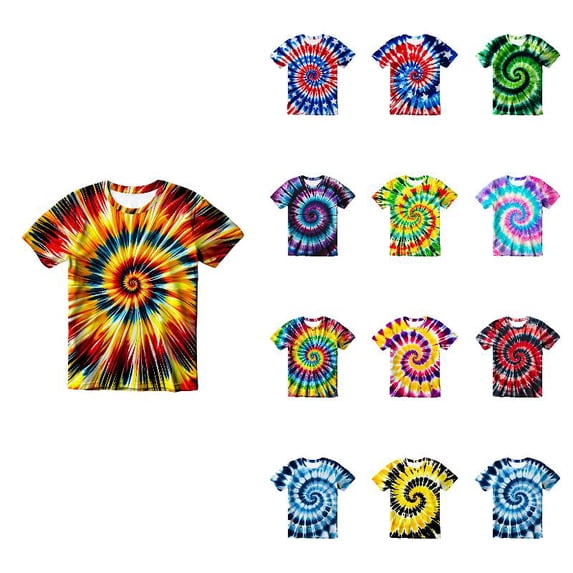 WAYUTE Boys T Shirts Short Sleeve Crew Neck Tie Dye Printed Fashion T Shirt for Toddler Kids Versatile Daily Outdoor Summer Casual