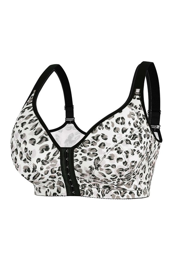 Bras for Women Plus Size Leopard Front Buttoned Backless Comfort Everday Bra with Adjustable Shoulder Straps Seamless Bra