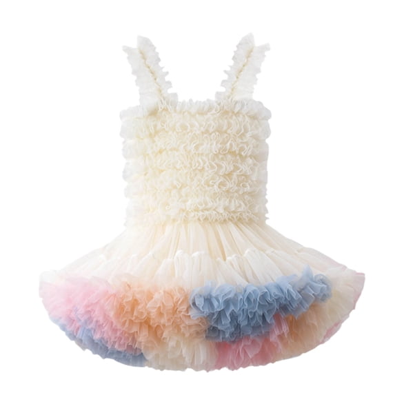WAYUTE Dresses for Girls Baby Toddler Mesh Elastic Waisted Sleeveless Rainbow Tutu Princess Skirt Dress Casual Outdoor