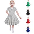 thumbnail image 1 of WAYUTE Dresses for Girls Kids Short Sleeve Vintage Lapel Polka Dot Printed Button Down A Line Dress for Teen Party School Casual Summer,White, 1 of 4