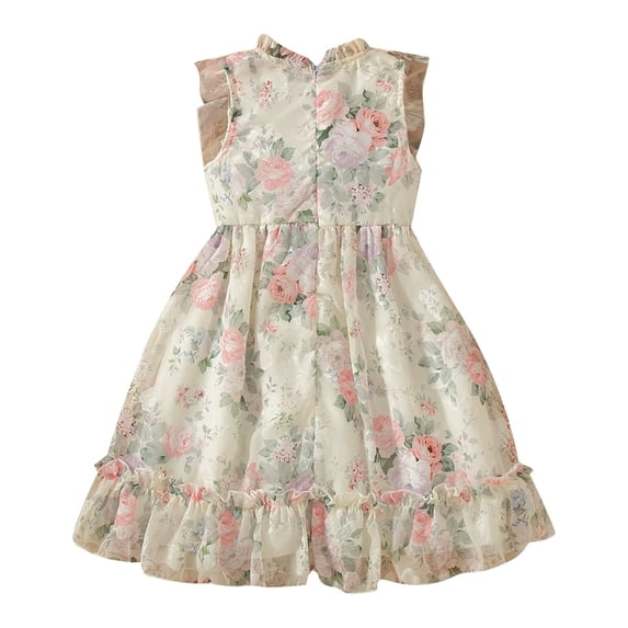 WAYUTE Dresses for Girls Ruffle Flutter Sleeve Flowy Floral Print Cute Princess Dress for Toddler Kids Party Holiday Casual Summer