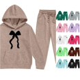 thumbnail image 1 of WAYUTE Elegant Kids Bow Tie Print Long Sleeve Hoodies and Pants for Girls Playful Party Outfits Comfortable Design Clothes Sets Casual Outdoor,Khaki,Size 8-9 Y, 1 of 3