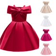 thumbnail image 1 of WAYUTE Flower Girl Dress Elegant Off Shoulder High Waist Satin Solid Color A Line Princess Dress for Kids Party Wedding,Red, 1 of 7