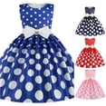 thumbnail image 1 of WAYUTE Flower Girl Dress Polaka Dot Printed Sleeveless Crewneck Bow Design Gown Pageant Party Wedding Kids Birthday Princess Dress,Blue, 1 of 2