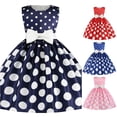 thumbnail image 1 of WAYUTE Flower Girl Dress Polaka Dot Printed Sleeveless Crewneck Bow Design Gown Pageant Party Wedding Kids Birthday Princess Dress,Navy, 1 of 2