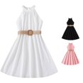 thumbnail image 1 of WAYUTE Flower Girl Dress Sleeveless Shoulder Ruffle Halter Neck A Line Dresses with Woven Belt for Kids Teen Wedding Princess Dresses,White, 1 of 7