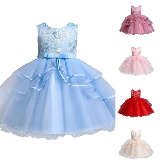 WAYUTE Flower Girl Dress Toddler Lace Crew Neck Sleeveless Tulle Gown Party Princess Dress with Bodice Design for Kids Youth Wedding,Blue