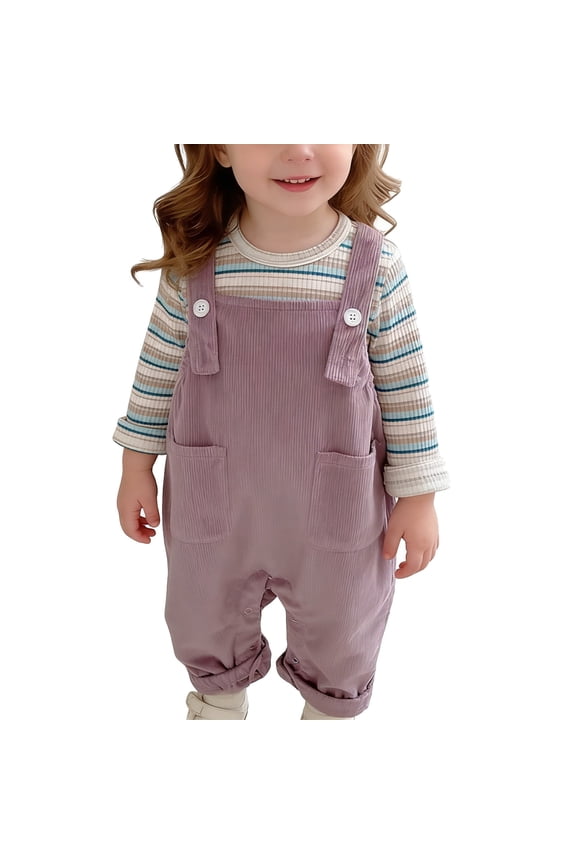Girls Baby Toddler Romper and Overalls Two Coordinated Playwear Solid Color Cute 2 Piece Vacation Outfits