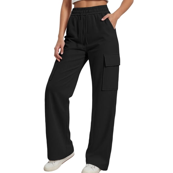 WAYUTE Girls Cargo Pants with Side Pockets Elastic Waisted Drawstring Solid Color Joggers for Kids Youth Casual Outings