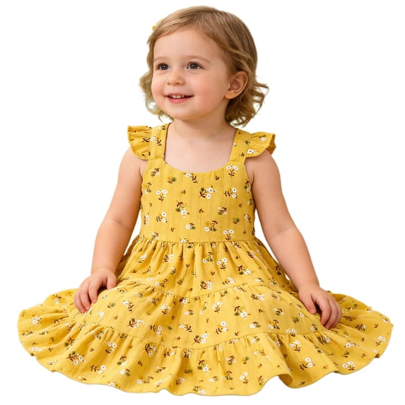 WAYUTE Girls Dresses Boho Style Floral Print High Waist Layered Sun Dress for Toddler Baby Kids Lightweight Vacation Casual Outdoor