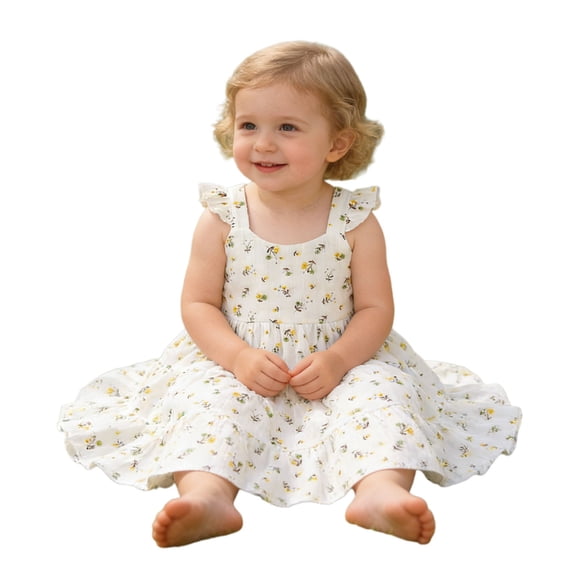 WAYUTE Girls' Dresses Boho Style Floral Print High Waist Layered Sun Dress for Toddler Baby Kids Lightweight Vacation Casual Summer