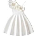 thumbnail image 1 of WAYUTE Girls' Dresses Elegant One Shoulder Elastic Waist Solid Color Pleated A Line Princess Dress for Kids Birthday Party Casual Outdoor, 1 of 7