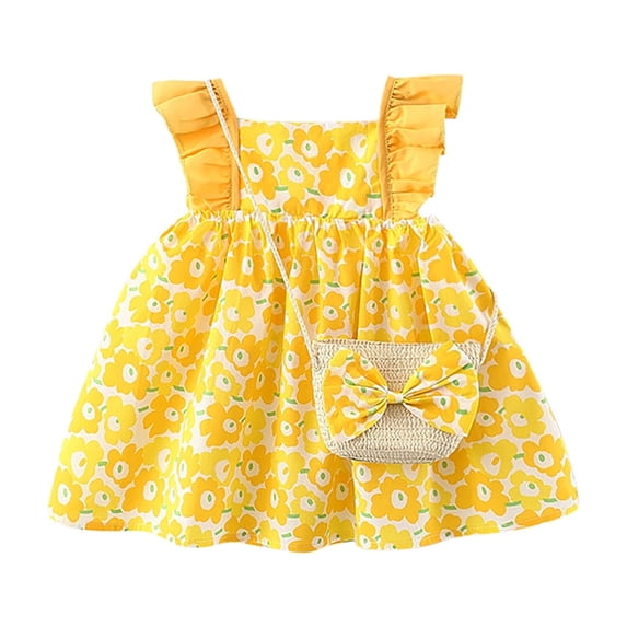 WAYUTE Girls Dresses Floral Princess Sleeveless Ruffles Summer Sundress with Bag Baby Toddler Casual Vacation Outdoor