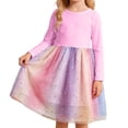 thumbnail image 1 of WAYUTE Girls Dresses Long Sleeve Patchwork Mesh Dress Soft Comfortable Kids for School and Play Outfit Casual Outdoor, 1 of 3