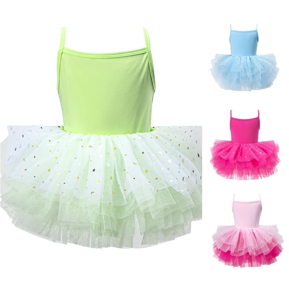 WAYUTE Girls' Dresses Strappy Leotard Dance Ballet Lace Tutu Dress with Bodice Design for Toddler Kids Solid Color Performance Outfit,Light Green