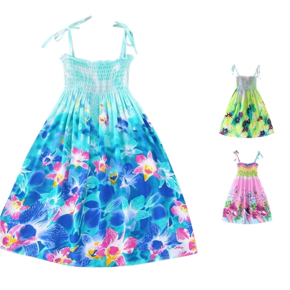 WAYUTE Girls' Dresses Toddler Kids Bohemian Style Cartoon Print Sleeveless Bow Strappy Princess A Line Sundress Casual Loose Summer Outdoor,Blue